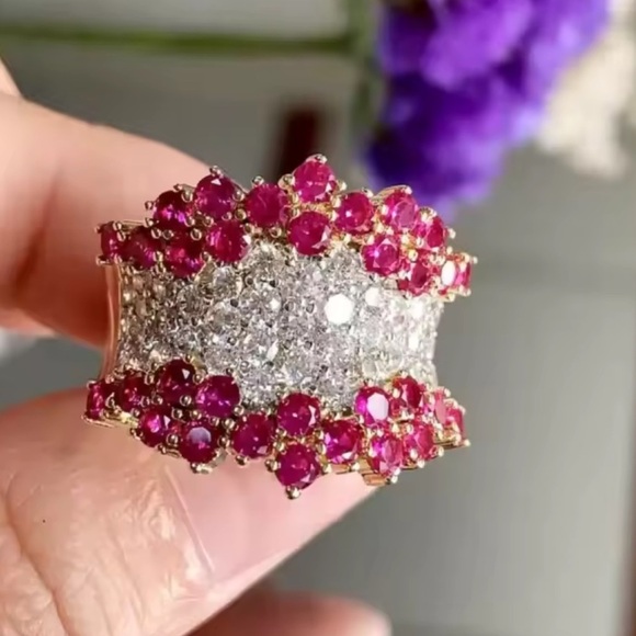 Anthropologie Jewelry - Opulent Ruby Diamond Wide Band Ring in Yellow Gold